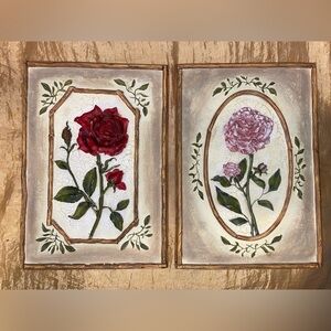 Beautiful Vintage Wall Art Ceramic Plaques with Red and Pink Roses